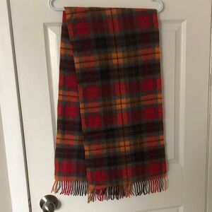100% Cashmere Plaid Red and Orange Scarf
